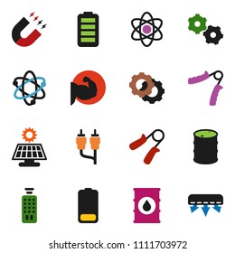 solid vector ixon set - atom vector, magnet, hand trainer, muscule, oil barrel, remote control, battery, rca, gear, solar panel, air conditioner