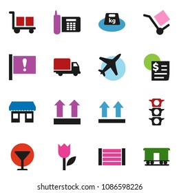 solid vector ixon set - attention vector, office, plane, traffic light, phone, delivery, receipt, wood box, glass, cargo, top sign, tulip, weight, Railway carriage