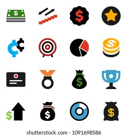 solid vector ixon set - award cup vector, certificate, pie graph, money bag, dollar growth, target, medal, cent sign, stairways run, favorites, coin, cash