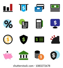 solid vector ixon set - bank vector, dollar coin, graph, cash, piggy, stack, receipt, flag, shield, monitor, credit card, percent, reader, cashbox