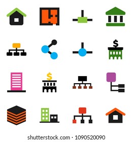 solid vector ixon set - bank vector, building, hierarchy, molecule, connect, big data, plan, apartments, home