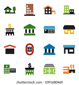 solid vector ixon set - bank vector, building, stadium, dry cargo, hospital, cottage, chalet, apartments, store, mall
