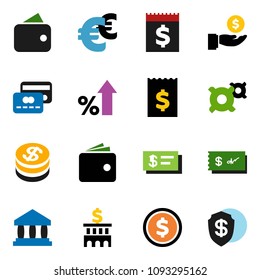 solid vector ixon set - bank vector, dollar coin, wallet, percent growth, investment, building, receipt, any currency, euro sign, credit card, check, shield