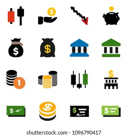 solid vector ixon set - bank vector, japanese candle, crisis, money bag, piggy, investment, coin stack, check, building, dollar