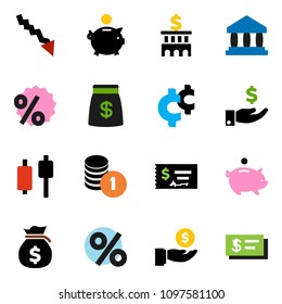 solid vector ixon set - bank vector, japanese candle, crisis, money bag, piggy, investment, coin stack, check, building, cent sign, percent