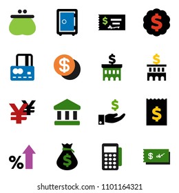 solid vector ixon set - bank vector, credit card, percent growth, money bag, investment, check, building, receipt, dollar medal, safe, yen sign, coin, wallet, reader