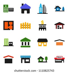 solid vector ixon set - bank vector, building, dry cargo, hospital, home, chalet, barn, fence, plan, apartments, office, store, mall