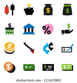 solid vector ixon set - bank vector, japanese candle, crisis, piggy, investment, check, building, cent sign, dollar coin, money bag, percent