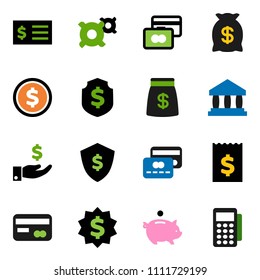 solid vector ixon set - bank vector, dollar coin, credit card, piggy, investment, receipt, medal, shield, any currency, money bag, reader