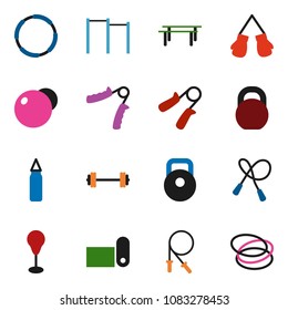 solid vector ixon set - barbell vector, weight, jump rope, hand trainer, horizontal bar, punching bag, fitball, boxing glove, fitness mat, hoop