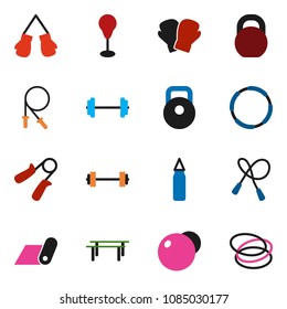 solid vector ixon set - barbell vector, weight, jump rope, hand trainer, horizontal bar, punching bag, fitball, boxing glove, fitness mat, hoop