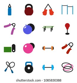 solid vector ixon set - barbell vector, weight, jump rope, hand trainer, horizontal bar, punching bag, fitball, boxing glove, fitness mat, hoop