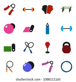 solid vector ixon set - barbell vector, weight, jump rope, hand trainer, horizontal bar, punching bag, fitball, boxing glove, fitness mat, hoop