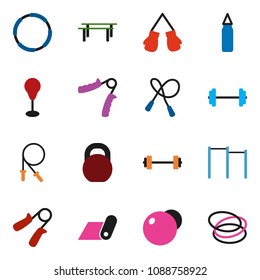 solid vector ixon set - barbell vector, weight, jump rope, hand trainer, horizontal bar, punching bag, fitball, boxing glove, fitness mat, hoop