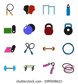 solid vector ixon set - barbell vector, weight, jump rope, hand trainer, horizontal bar, punching bag, fitball, boxing glove, fitness mat, hoop