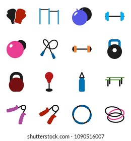 solid vector ixon set - barbell vector, weight, jump rope, hand trainer, horizontal bar, punching bag, fitball, boxing glove, hoop