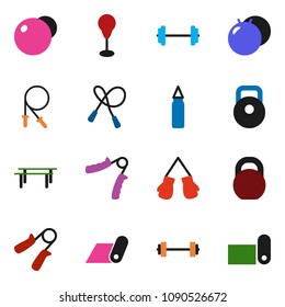 solid vector ixon set - barbell vector, weight, jump rope, hand trainer, horizontal bar, punching bag, fitball, boxing glove, fitness mat