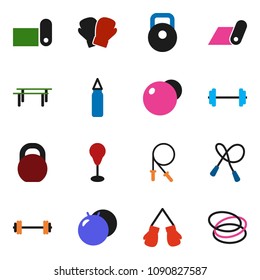 solid vector ixon set - barbell vector, weight, jump rope, horizontal bar, punching bag, fitball, boxing glove, fitness mat, hoop