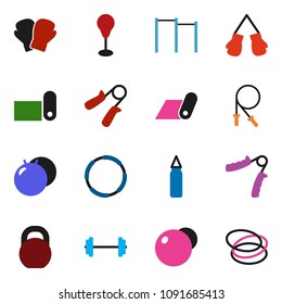 solid vector ixon set - barbell vector, weight, jump rope, hand trainer, horizontal bar, punching bag, fitball, boxing glove, fitness mat, hoop