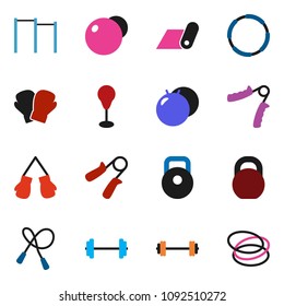 solid vector ixon set - barbell vector, weight, jump rope, hand trainer, horizontal bar, punching bag, fitball, boxing glove, fitness mat, hoop