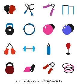 solid vector ixon set - barbell vector, weight, jump rope, hand trainer, horizontal bar, punching bag, fitball, boxing glove, fitness mat, hoop