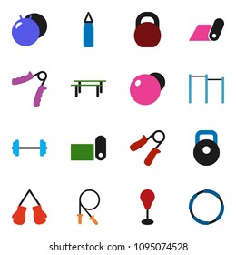 solid vector ixon set - barbell vector, weight, jump rope, hand trainer, horizontal bar, punching bag, fitball, boxing glove, fitness mat, hoop