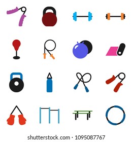 solid vector ixon set - barbell vector, weight, jump rope, hand trainer, horizontal bar, punching bag, fitball, boxing glove, fitness mat, hoop