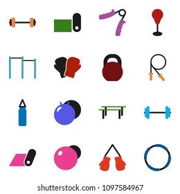 solid vector ixon set - barbell vector, weight, jump rope, hand trainer, horizontal bar, punching bag, fitball, boxing glove, fitness mat, hoop