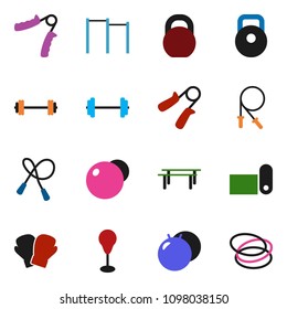 solid vector ixon set - barbell vector, weight, jump rope, hand trainer, horizontal bar, punching bag, fitball, boxing glove, fitness mat, hoop