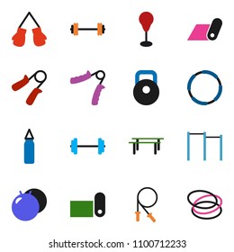 solid vector ixon set - barbell vector, weight, jump rope, hand trainer, horizontal bar, punching bag, fitball, boxing glove, fitness mat, hoop