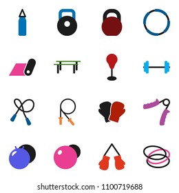 solid vector ixon set - barbell vector, weight, jump rope, hand trainer, horizontal bar, punching bag, fitball, boxing glove, fitness mat, hoop