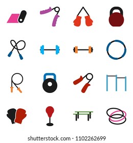 solid vector ixon set - barbell vector, weight, jump rope, hand trainer, horizontal bar, punching bag, boxing glove, fitness mat, hoop