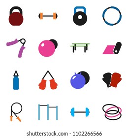 solid vector ixon set - barbell vector, weight, jump rope, hand trainer, horizontal bar, punching bag, fitball, boxing glove, fitness mat, hoop
