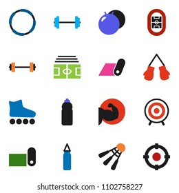 solid vector ixon set - barbell vector, stadium, punching bag, fitball, muscule hand, boxing glove, roller Skates, target, water bottle, fitness mat, shuttlecock, hoop