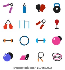 solid vector ixon set - barbell vector, weight, jump rope, hand trainer, horizontal bar, punching bag, fitball, boxing glove, fitness mat, hoop
