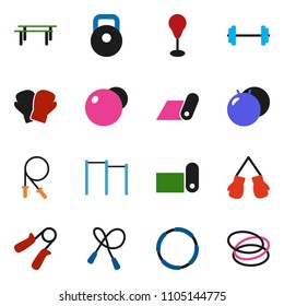 solid vector ixon set - barbell vector, weight, jump rope, hand trainer, horizontal bar, punching bag, fitball, boxing glove, fitness mat, hoop
