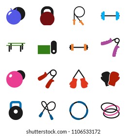 solid vector ixon set - barbell vector, weight, jump rope, hand trainer, horizontal bar, fitball, boxing glove, fitness mat, hoop