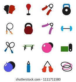solid vector ixon set - barbell vector, weight, jump rope, hand trainer, horizontal bar, punching bag, fitball, boxing glove, fitness mat, hoop
