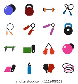 solid vector ixon set - barbell vector, weight, jump rope, hand trainer, horizontal bar, punching bag, fitball, boxing glove, fitness mat, hoop