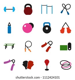 solid vector ixon set - barbell vector, weight, jump rope, hand trainer, horizontal bar, punching bag, fitball, boxing glove, fitness mat, hoop