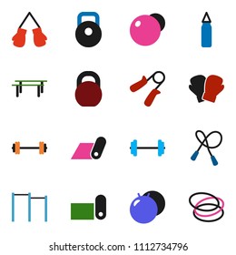 solid vector ixon set - barbell vector, weight, jump rope, hand trainer, horizontal bar, punching bag, fitball, boxing glove, fitness mat, hoop
