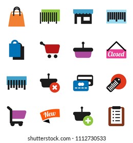 solid vector ixon set - barcode vector, credit card, new, closed, shopping bag, store, basket, cart, list