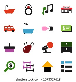 solid vector ixon set - bath vector, chicken leg, music, archive, money search, arrow up, film frame, microphone, amkbulance car, connection, mall, basket, check, diamond ring, menu
