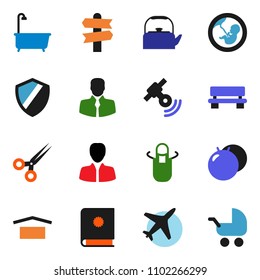 solid vector ixon set - bath vector, kettle, apron, manager, fitball, signpost, plane, client, dry cargo, satellitie, pregnancy, scissors, shield, bench, catalog, baby stroller