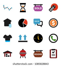 Solid Vector Ixon Set - Bbq Vector, Constellation, Dollar Coin, Pie Graph, Clock, Sand, T Shirt, Top Sign, Barcode, Dialog, Barn, Rooms Signboard, Sold, Smart Home, Phone, Shopping List