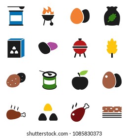 solid vector ixon set - bbq vector, cereal, egg, potato, chicken leg, diet, sports nutrition, breads