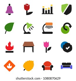 solid vector ixon set - bell vector, table lamp, leaf, tulip, protected, flammable, equalizer, redo, cushioned furniture