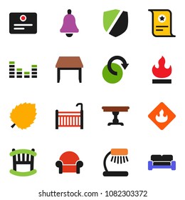 solid vector ixon set - bell vector, table lamp, certificate, leaf, protected, flammable, equalizer, redo, crib, cushioned furniture