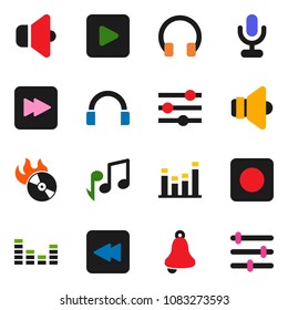 solid vector ixon set - bell vector, music, hit, speaker, equalizer, microphone, headphones, play button, forward, backward, rec