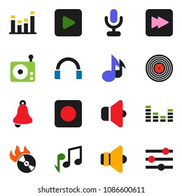solid vector ixon set - bell vector, music, disk, hit, radio, speaker, equalizer, microphone, headphones, play button, forward, rec